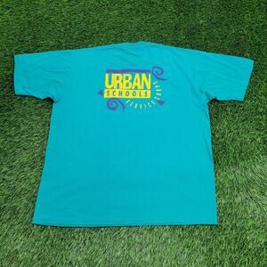 Vintage 90s JERZEES Shirt L/XL 23x27 Blue Urban-School USA